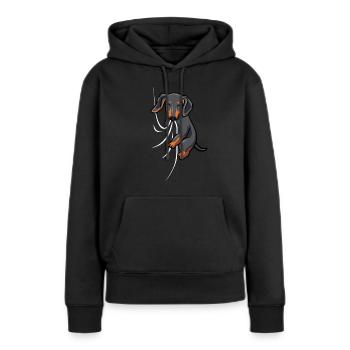 Mignon teckel tissu mordant sucer teckel - Sweat à capuche Premium bio Femme - noir - Devant - Julia (174cm)