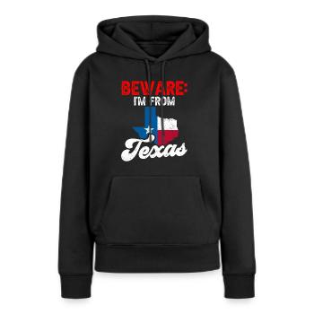 Attention: Je viens du Texas Texan Texan - Sweat à capuche Premium bio Femme - noir - Devant - Julia (174cm)