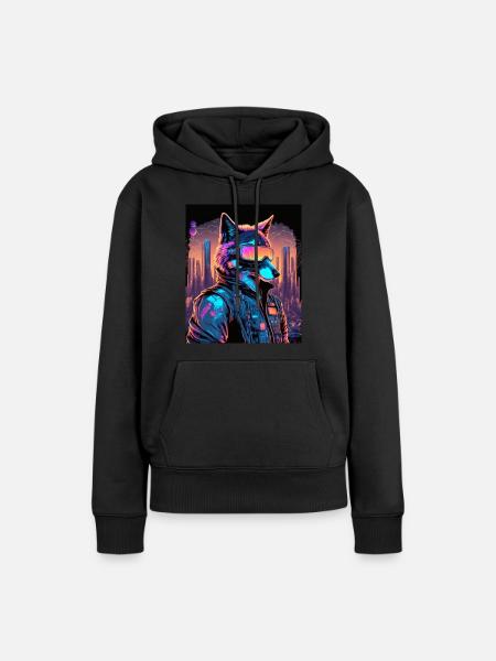 Retro Futuristic Synthwave Fox - Frauen Premium Bio Hoodie - Schwarz
