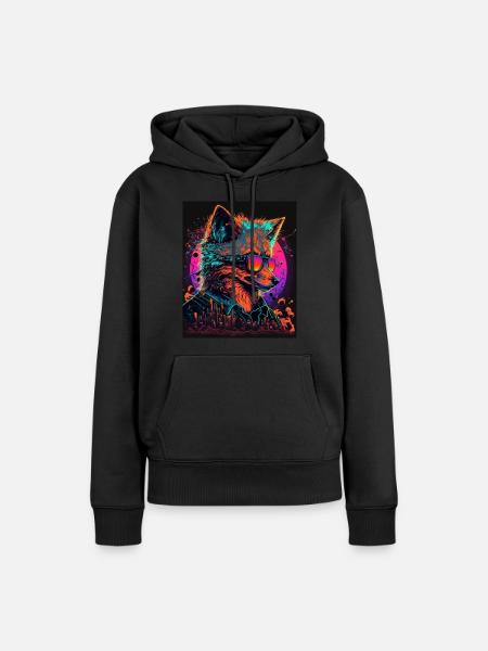 Retro Futuristic Synthwave Fox - Frauen Premium Bio Hoodie - Schwarz