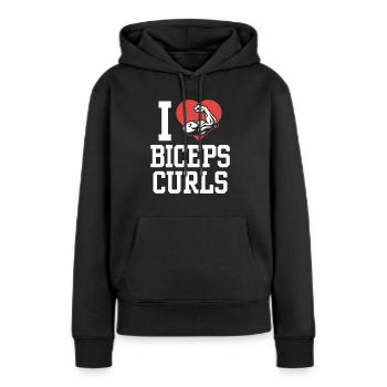 J’adore biceps boucles dictons muscles biceps - Sweat à capuche Premium bio Femme - noir - Devant - Julia (174cm)