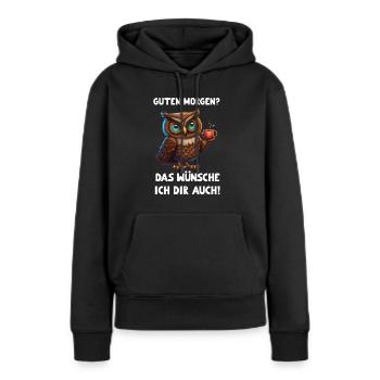 Gute Laune Eule - Frauen Premium Bio Hoodie - Schwarz - Vorne - Julia (174cm)
