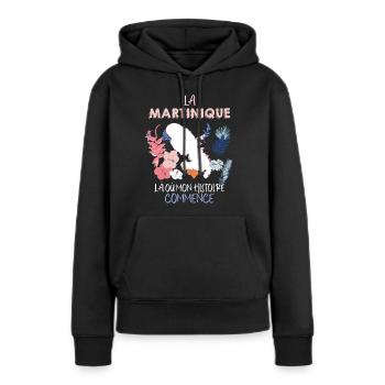 La Martinique ma Belle Histoire - Sweat à capuche Premium bio Femme - noir - Devant - Julia (174cm)