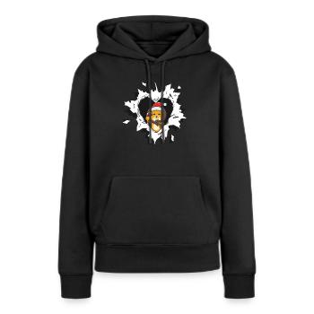 Löwe mit Weihnachtsmütze schaut aus zerrissenem - Frauen Premium Bio Hoodie - Schwarz - Vorne - Julia (174cm)