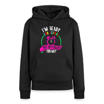 Je suis prête pour l’école, elle est prête pour moi - Sweat à capuche Premium bio Femme - noir - Devant - Julia (174cm)