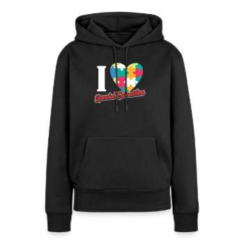 J’aime les enseignants en éducation spécialisée Éducation spécialisée - Sweat à capuche Premium bio Femme - noir - Devant - Julia (174cm)