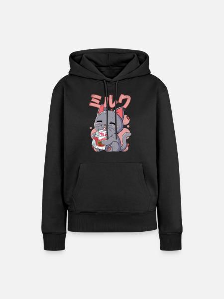 Kawaii Cat Strawberry Milk - Women’s Premium Organic Hoodie - black