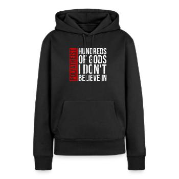 Polyatheist - Hunderte von Göttern, an die ich - Frauen Premium Bio Hoodie - Schwarz - Vorne - Julia (174cm)