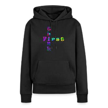 Pensez d’abord - Sweat à capuche Premium bio Femme - noir - Devant - Julia (174cm)