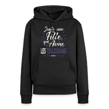Toulouse football une fille aime les toulousains - Sweat à capuche Premium bio Femme - noir - Devant - Julia (174cm)