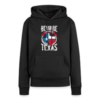 Attention: Je viens du Texas Texan Texan - Sweat à capuche Premium bio Femme - noir - Devant - Julia (174cm)