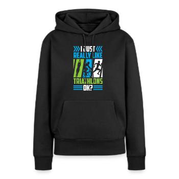 J’aime vraiment les triathlons, les sports de triathlon - Sweat à capuche Premium bio Femme - noir - Devant - Julia (174cm)
