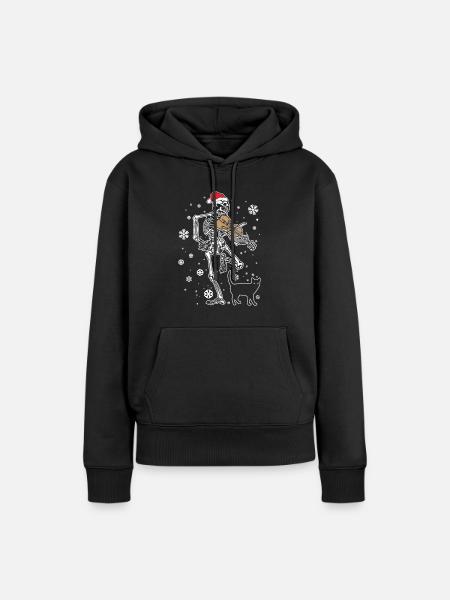 Skeleton Violin Cat Christmas Violinist - Frauen Premium Bio Hoodie - Schwarz
