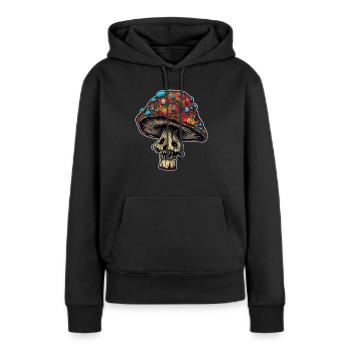 Trippy Mushrooms Skull - Frauen Premium Bio Hoodie - Schwarz - Vorne - Julia (174cm)