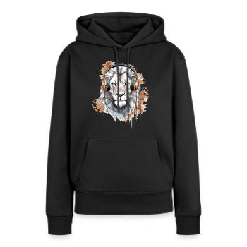 Heko le lion audiophile - Sweat à capuche Premium bio Femme - noir - Devant - Julia (174cm)