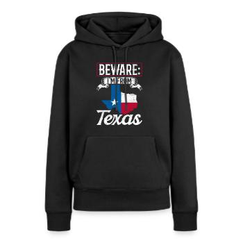 Attention: Je viens de Texas Texan Texans - Sweat à capuche Premium bio Femme - noir - Devant - Julia (174cm)