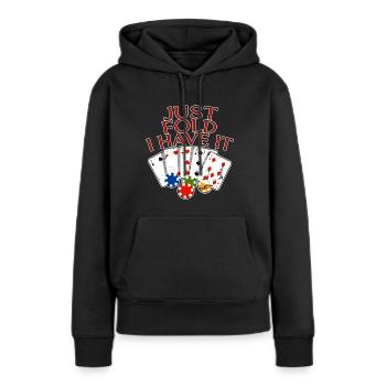 Juste plier je l’ai 4 - Sweat à capuche Premium bio Femme - noir - Devant - Julia (174cm)