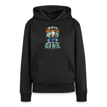 Fußball Halloween Tut mir leid, was ich während des Spiels gesagt habe - Frauen Premium Bio Hoodie - Schwarz - Vorne - Julia (174cm)