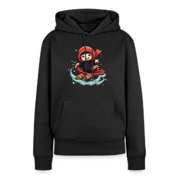 Ninja sympathique de sushi - Sweat à capuche Premium bio Femme - noir - Devant - Julia (174cm)