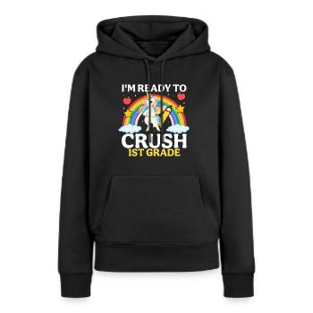 Je suis prêt à conquérir la 1ère classe - Sweat à capuche Premium bio Femme - noir - Devant - Julia (174cm)