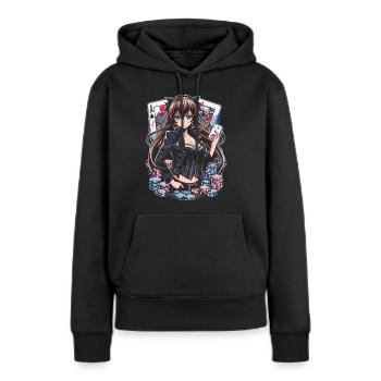 Anime Poker Fille - Sweat à capuche Premium bio Femme - noir - Devant - Julia (174cm)