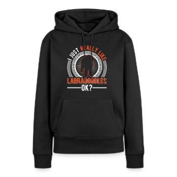 J’aime bien les Labradoodles - Sweat à capuche Premium bio Femme - noir - Devant - Julia (174cm)