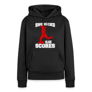 Soccer féminin, Football féminin, Football féminin - Sweat à capuche Premium bio Femme - noir - Devant - Julia (174cm)