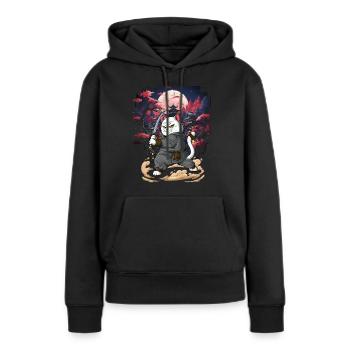 Chat samouraï - Sweat à capuche Premium bio Femme - noir - Devant - Julia (174cm)
