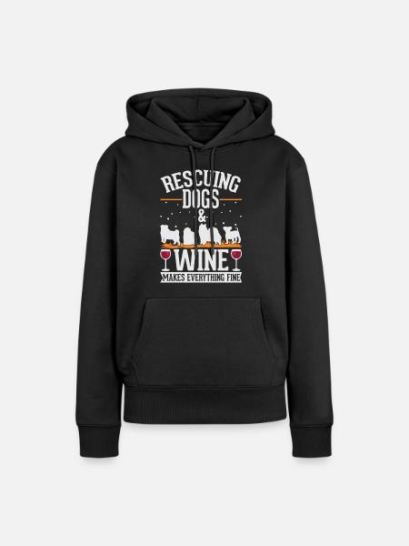 Hunderettung und Wein Straßenhund - Frauen Premium Bio Hoodie - Schwarz