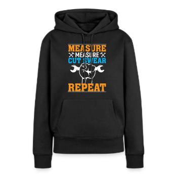 mesurer, mesurer, couper, jurer, répéter - Sweat à capuche Premium bio Femme - noir - Devant - Julia (174cm)