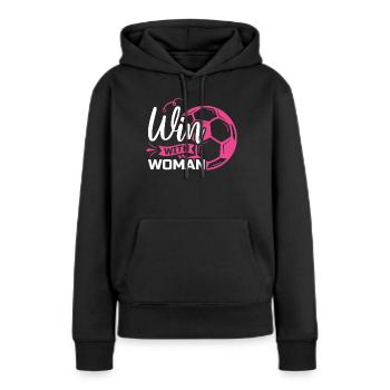 Soccer féminin, Football féminin, Football féminin - Sweat à capuche Premium bio Femme - noir - Devant - Julia (174cm)