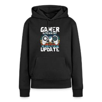 GAMER altern nicht sie erhalten ein UPDATE - Frauen Premium Bio Hoodie - Schwarz - Vorne - Julia (174cm)