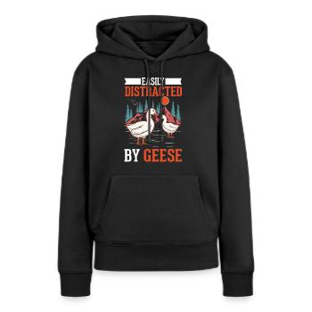 Facilement distrait par les oies Oies Éleveur d’oies Oies - Sweat à capuche Premium bio Femme - noir - Devant - Julia (174cm)