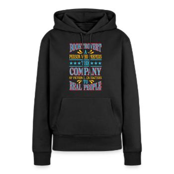 Booktrovert Définition Description 6 - Sweat à capuche Premium bio Femme - noir - Devant - Julia (174cm)