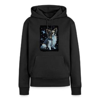 Papillon Hund Starry Night - Frauen Premium Bio Hoodie - Schwarz - Vorne - Julia (174cm)