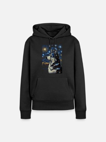 Husky Starry Night - Frauen Premium Bio Hoodie - Schwarz