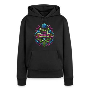 Je suis la garantie 46 - Sweat à capuche Premium bio Femme - noir - Devant - Julia (174cm)