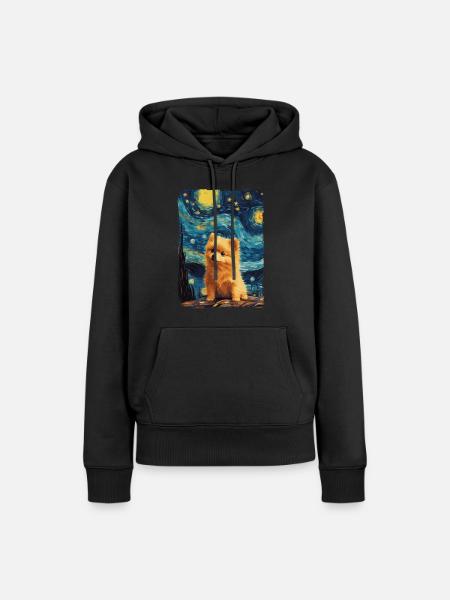 Zwergspitz Starry Night - Frauen Premium Bio Hoodie - Schwarz