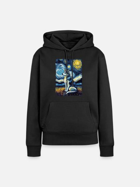 Husky Starry Night - Frauen Premium Bio Hoodie - Schwarz