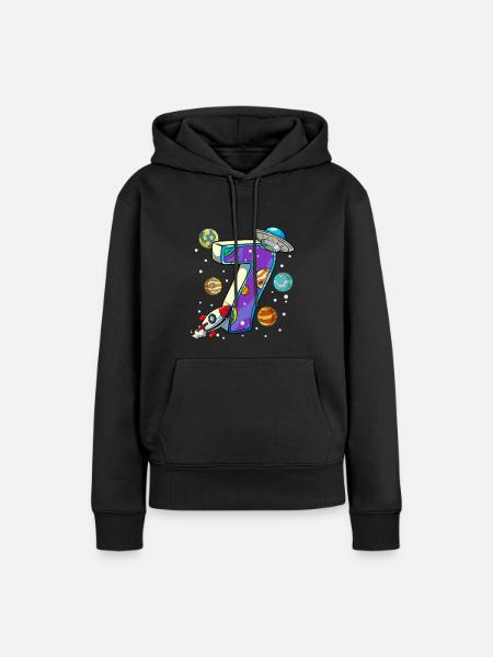 7 Geburtstag Weltall Weltraum Astronaut 7 Jahre - Frauen Premium Bio Hoodie - Schwarz