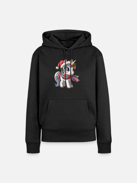 Einhorn-Weihnachts-Kawaii - Frauen Premium Bio Hoodie - Schwarz
