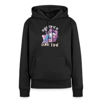 Lacrosse Mama Halbzeit ist Weinzeit - Frauen Premium Bio Hoodie - Schwarz - Vorne - Julia (174cm)