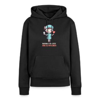 Maman infirmière survivant grâce au café et à la compassion - Sweat à capuche Premium bio Femme - noir - Devant - Julia (174cm)