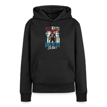 Patriotischer Linienrichter Roter, Weißer und Blauer Kragen - Frauen Premium Bio Hoodie - Schwarz - Vorne - Julia (174cm)