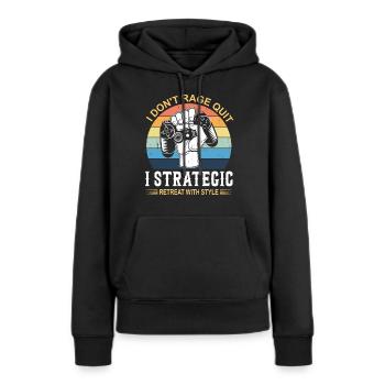 Ich gebe nicht auf, ich ziehe mich mit Stil strategisch zurück. - Frauen Premium Bio Hoodie - Schwarz - Vorne - Julia (174cm)