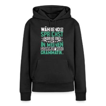 Dictons amusants - Sweat à capuche Premium bio Femme - noir - Devant - Julia (174cm)