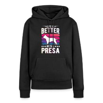 Das Leben ist besser mit einem Presa Canario - Frauen Premium Bio Hoodie - Schwarz - Vorne - Julia (174cm)