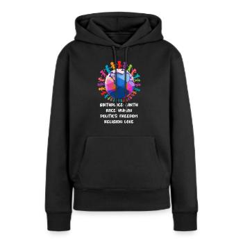 contre le racisme, contre la droite, contre les nazis, l’amour - Sweat à capuche Premium bio Femme - noir - Devant - Julia (174cm)