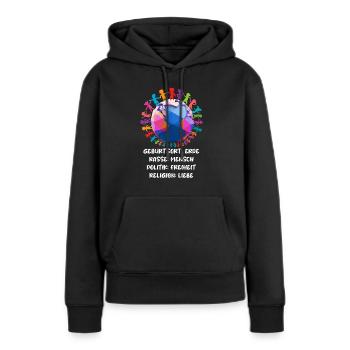 contre le racisme, contre la droite, contre les nazis, l’amour - Sweat à capuche Premium bio Femme - noir - Devant - Julia (174cm)