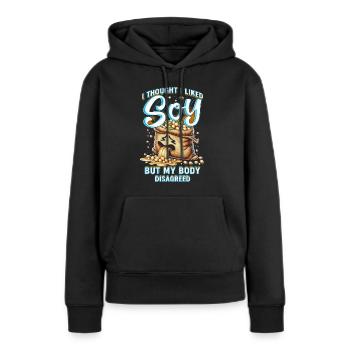 Allergie au soja Je pensais que j’aimais le soja - Sweat à capuche Premium bio Femme - noir - Devant - Julia (174cm)